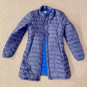 Patagonia women’s lightweight puffer coat in blue